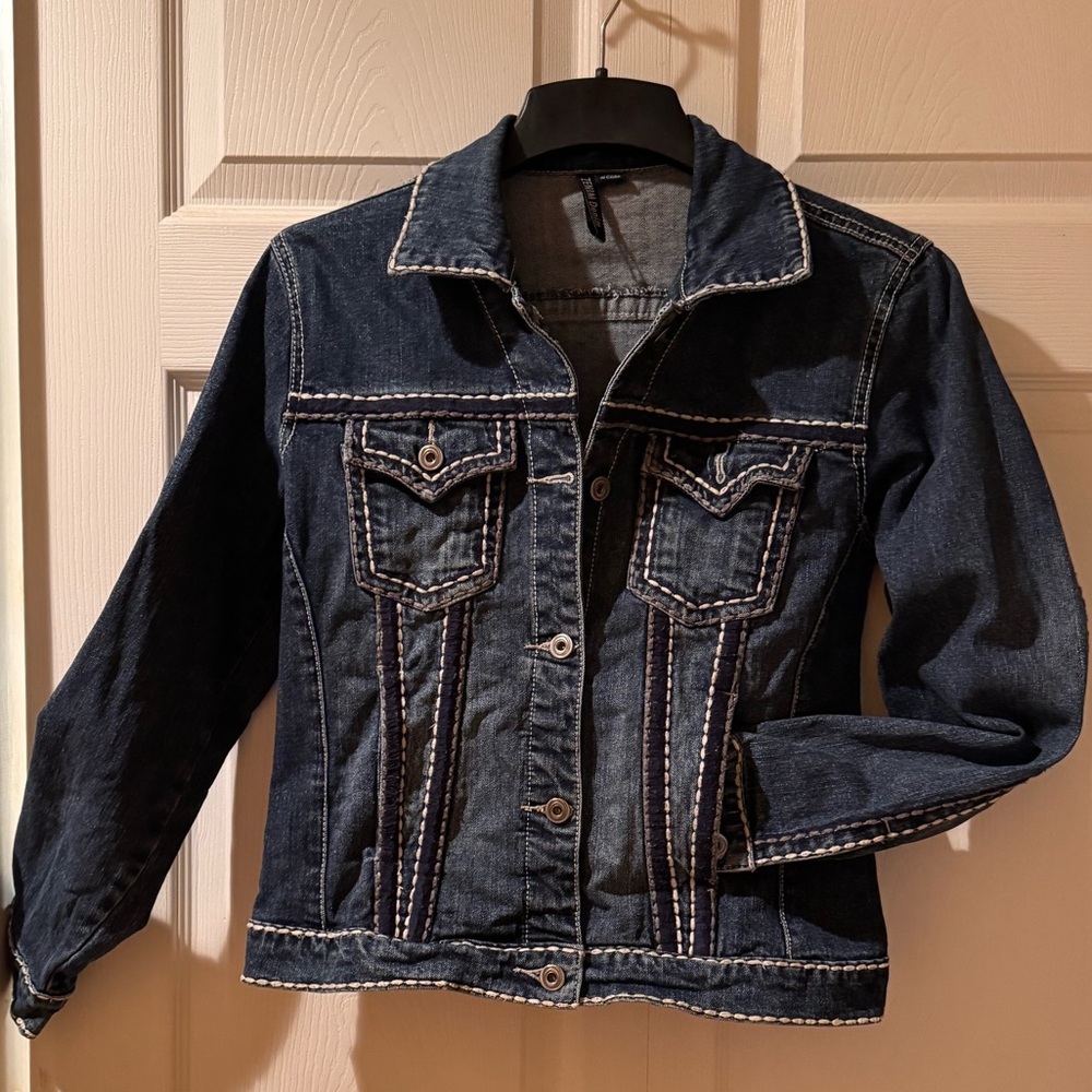 Zenim Dark Blue Denim Jacket with White Contrast Stitching
